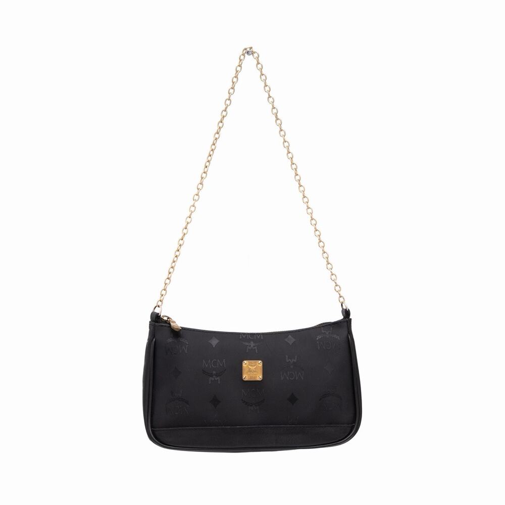 MCM Monogram Black Canvas Leather Pochette Accessoires Mini Shoulder Bag Y2K